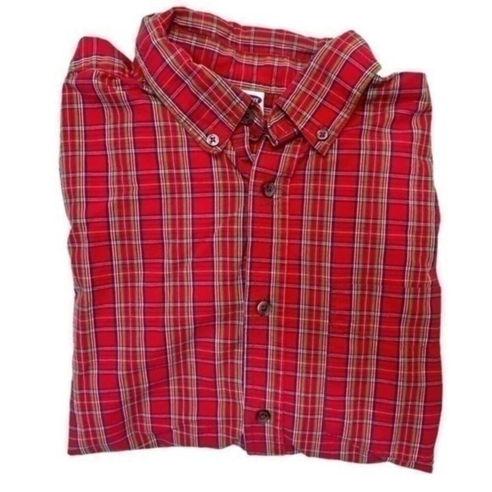 Old Navy Button Down Shirt Plaid Long Sleeve Size 14 red Oxford